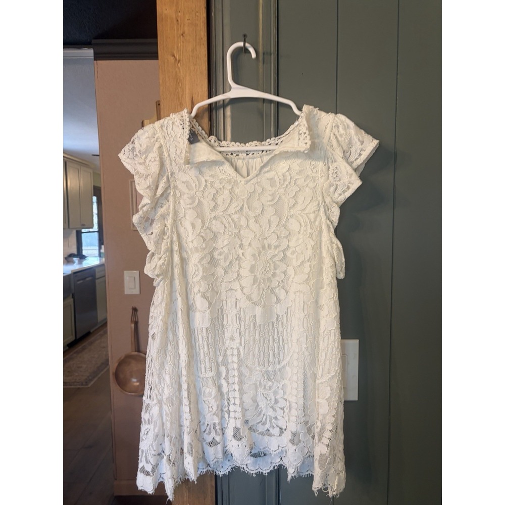 Sweet Lovely By Jen Romantic Lace Lined Cottage Core Bohemian Top Size L - Picture 2 of 8